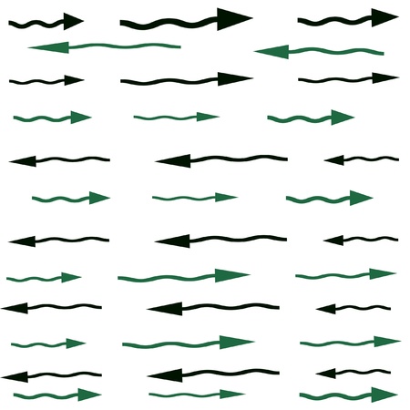 Green and black curved arrows pointing left or right on a white pageの写真素材