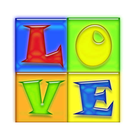 Letters in different color blacks spell out Loveの写真素材