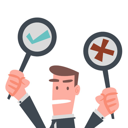 Businessman Holding Right and Wrong Sign のイラスト素材