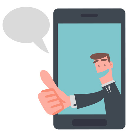 Businessman Show Thumb Up in Mobile Phone のイラスト素材