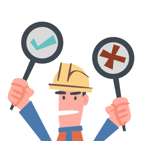 Worker Showing Yes and No Signs のイラスト素材