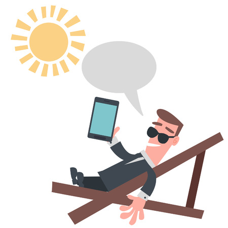 Businessman on The Beach Chair with Tablet のイラスト素材