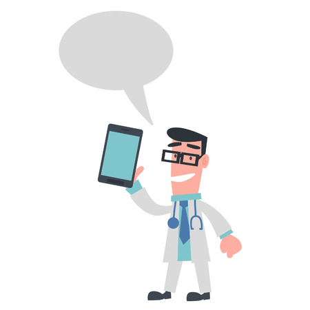 Physician showing Tablet with Speech Bubble のイラスト素材