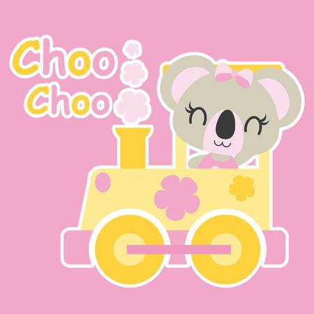 Cute baby koala drives train vector cartoon illustration for baby shower card design, kid t shirt design, and wallpaperのイラスト素材