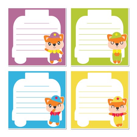 Cute fox boy on colorful frame  cartoon illustration for kid memo paper design, planner paper and stationery paperのイラスト素材