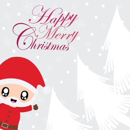 Cute Santa Claus say hello on snow fall vector cartoon illustration for Christmas card design, wallpaper and greeting cardのイラスト素材