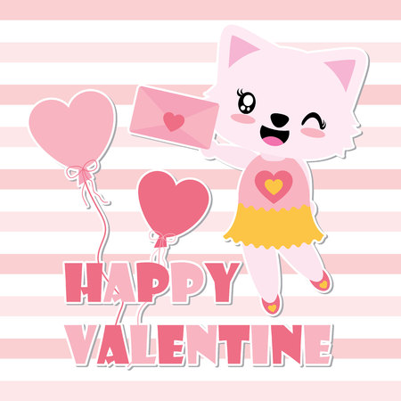 Cute cat girl with love letter vector cartoon illustration for Valentine'sのイラスト素材