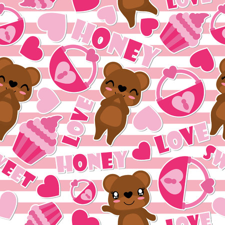 Pattern of cute bear and Valentine elementsのイラスト素材
