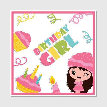 Cute girl with candle and birthday cake designのイラスト素材