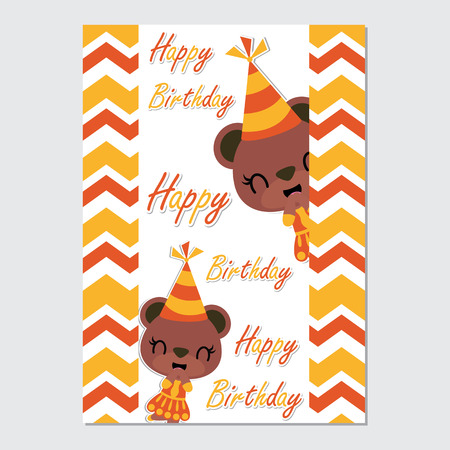 Cute bear girl on chevron border vectorのイラスト素材