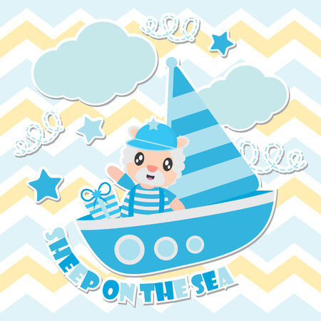 Cute sheep on the sea vector cartoon illustrationのイラスト素材