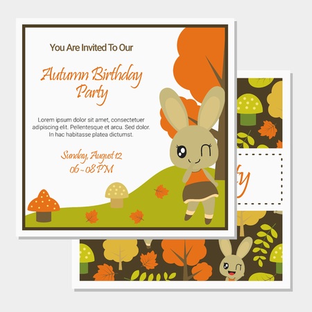 Cute bunny girl on Autumn season vector cartoon illustration for birthday card design, postcard, and wallpaperのイラスト素材