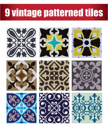 9 Set vintage tiles patterns antique seamless design in Vector illustration