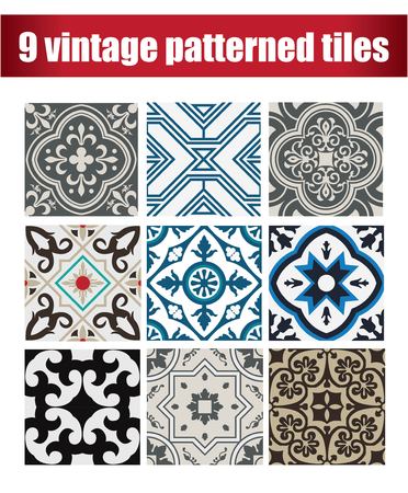 9 Set vintage tiles patterns antique seamless design in Vector illustrationのイラスト素材
