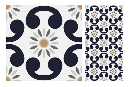 Vintage tiles patterns antique designのイラスト素材