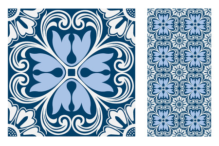vintage tiles Portuguese patterns antique seamless design in Vector illustrationのイラスト素材