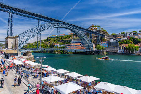 Ribeira Square and Dom Luis I Bridge in Porto, Portugalのeditorial素材