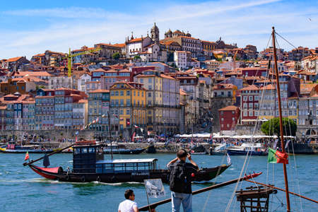 River Douro and the riverbank of Ribeira District in Porto, Portugalのeditorial素材