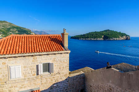 Walls of Dubrovnik surrounding the old city of Dubrovnik in Croatiaの写真素材