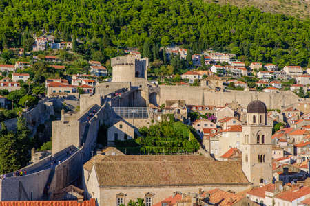 Walls of Dubrovnik surrounding the old city of Dubrovnik in Croatiaの写真素材