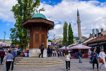 Street view of Bascarsija, the old bazaar and the cultural center of Sarajevo in Bosnia and Herzegovinaのeditorial素材