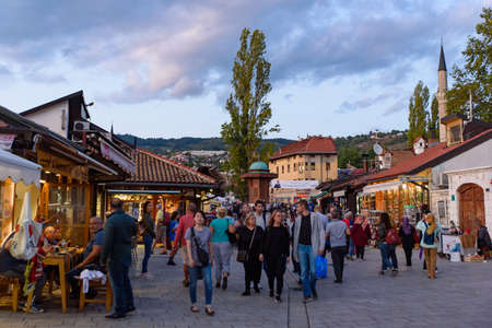 Street view of Bascarsija, the old bazaar and the cultural center of Sarajevo in Bosnia and Herzegovinaのeditorial素材