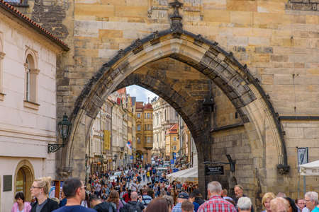 The arch between Charles Bridge and the old town in Prague, Czech Republicのeditorial素材