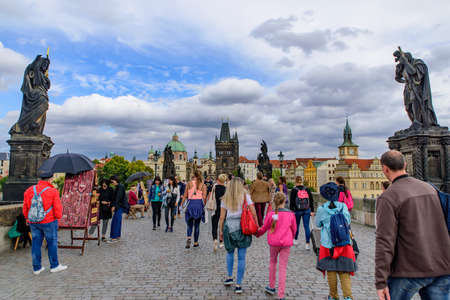 People on the Charles Bridge in Prague, Czech Republicのeditorial素材