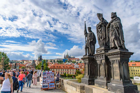 People on the Charles Bridge in Prague, Czech Republicのeditorial素材