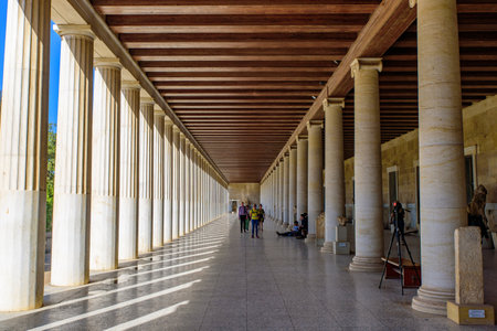 Train running in the city of Athens, Greeceのeditorial素材
