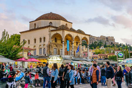 People at the square in front of Monastiraki Station in Athens, Greeceのeditorial素材