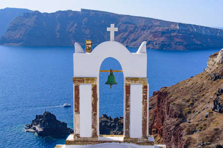 Bell tower in Oia, Santorini, Greeceの写真素材