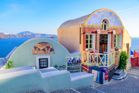 Souvenir shop in Oia, Santorini, Greeceの写真素材