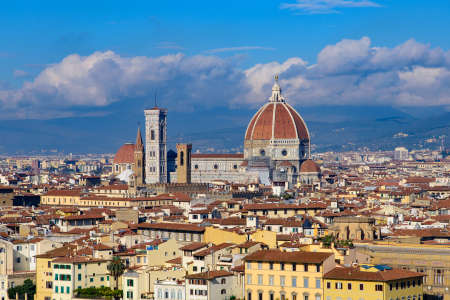Panoramic view of the city of Florence from Michelangelo Square in Italyの写真素材