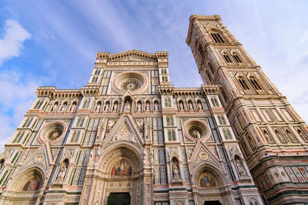 Cathedral of Saint Mary of the Flower (Duomo di Firenze) and Giotto's Campanile in Florence, Italyの写真素材