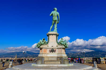Piazzale Michelangelo (Michelangelo Square) with bronze statue of David, the square with panoramic view of Florence, Italyのeditorial素材
