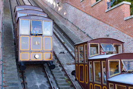 Budapest Castle Hill Funicular, a railway connecting the bank of Danube and Buda Castle District in Budapest, Hungaryのeditorial素材