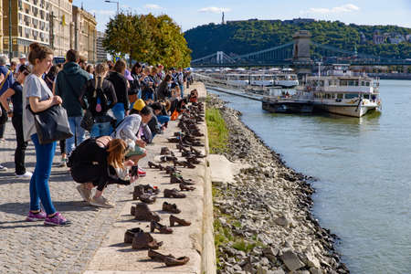 Shoes on the Danube Bank, a memorial for the Jews killed during World War II in Budapest, Hungaryのeditorial素材