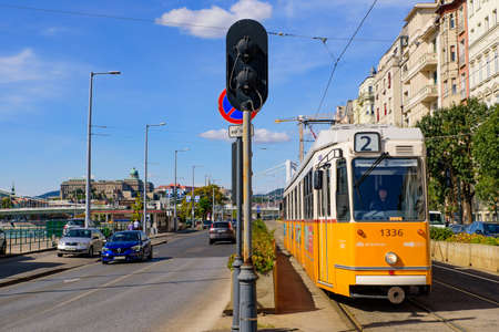 Tram on the road in Budapest, Hungaryのeditorial素材
