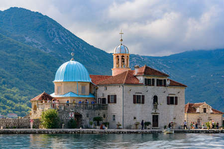 Church of Our Lady of the Rocks on an islet off the coast of Perast in Bay of Kotor, Montenegroのeditorial素材
