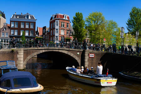 Boat tour and canal cruise in Amsterdam, Netherlandsのeditorial素材