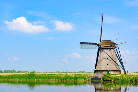 The windmills in Kinderdijk, a UNESCO World Heritage site in Rotterdam, Netherlandsのeditorial素材