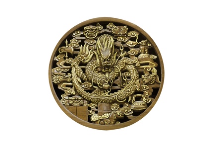 wood circle chinese dragon in joss houseの写真素材
