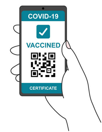 The hand holding digital vaccination certificateのイラスト素材