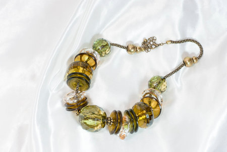 Green & Amber Color Beaded Necklaceの写真素材