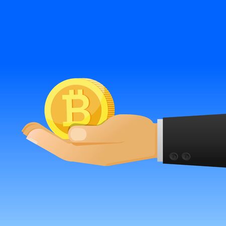 bitcoin holding in hand vector illustration.のイラスト素材