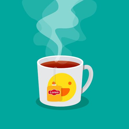 Smile emoticon cup of tea vector flat design.のイラスト素材