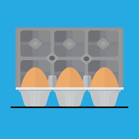 Chicken eggs in egg tray vector flat design.のイラスト素材