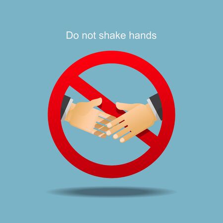 Do not shake hands policy,red prohibition sign with a handshake,social distance concept vector illustration.のイラスト素材