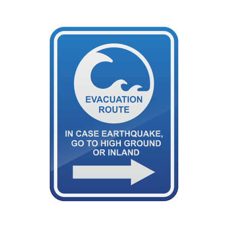 Tsunami evacuation route sign isolated on white background vector illustration.のイラスト素材